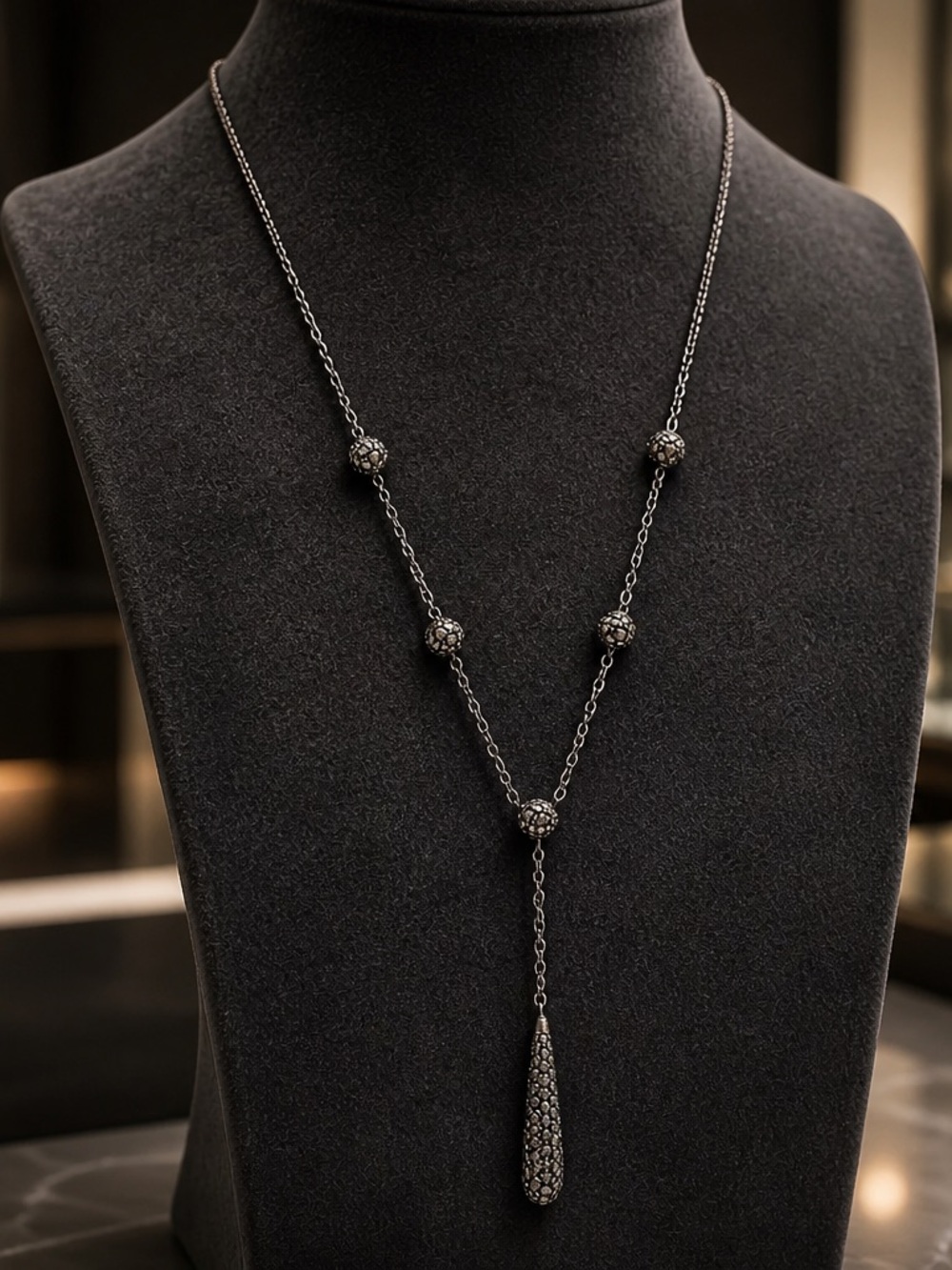Marcasites Pavรฉ Teardrop Long 925 sterling silver pendant necklace
